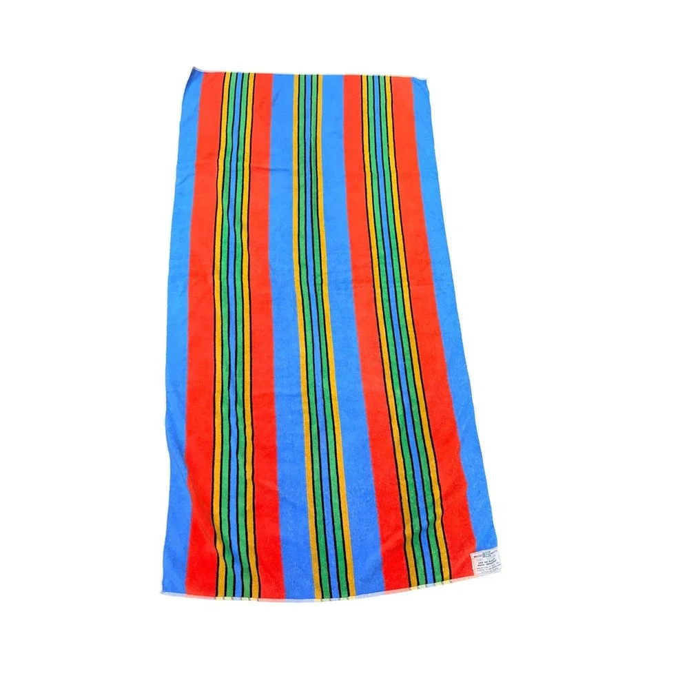 VTG 1973 S.S. Kresge Beach Towel Striped Cotton Brazil Deluxe SK Retro Yellow